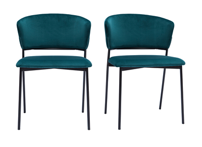 Set de 2 sillas de terciopelo azul petróleo y metal negro FELIZ
